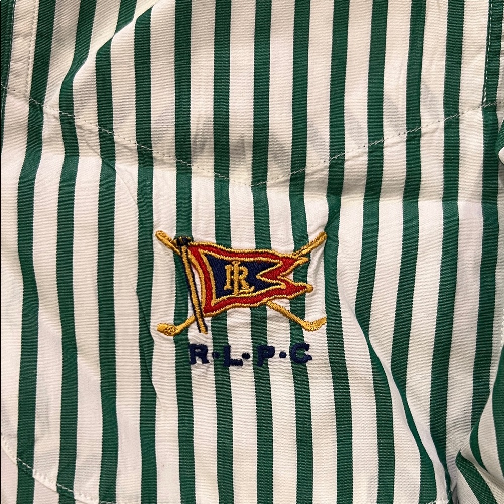Ralph Lauren Green & White Striped Button-Down Shirt - Picture 3 of 3